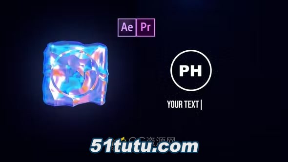 ae与pr模板-彩色能量流体全息标志logo动画