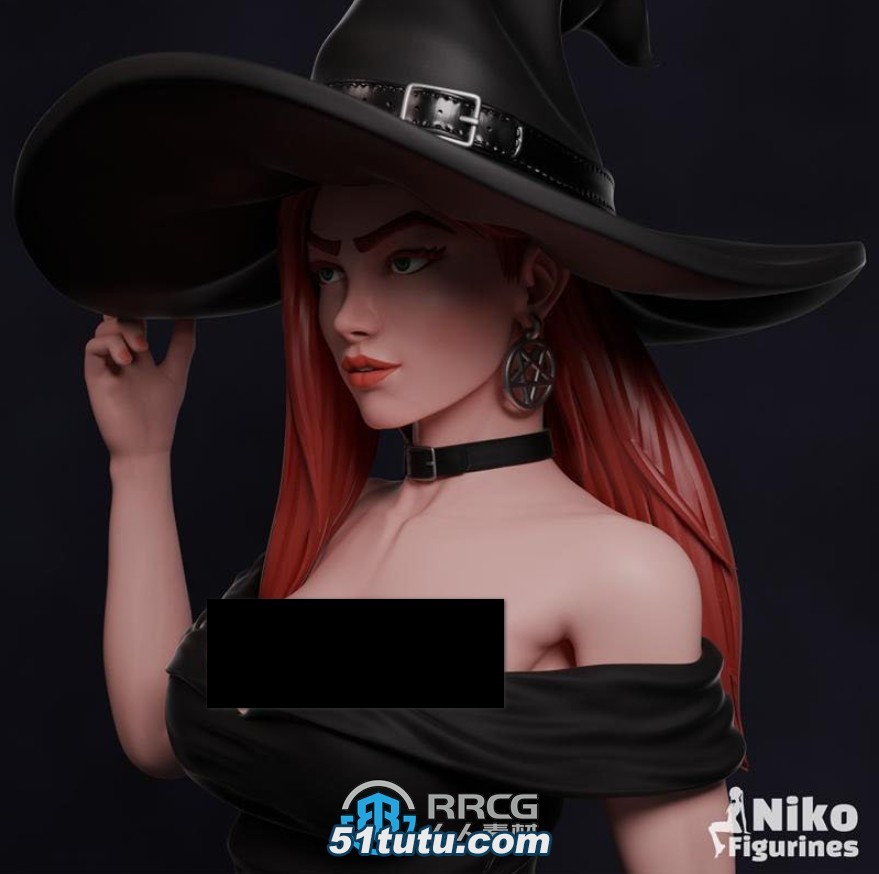 黑帽女巫人物角色雕塑雕刻3d模型
