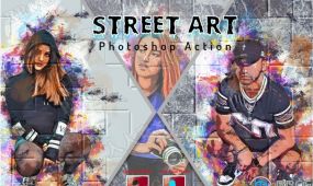 街头墙体彩绘水彩写实效果人像艺术图像处理特效ps动作