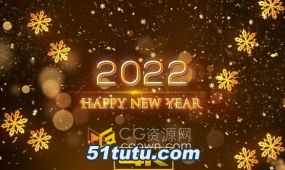 视频素材-金色烟花粒子飞舞雪花4k新年主题2022拜年贺卡迎...