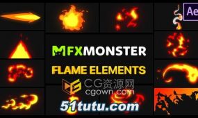 12种效果燃烧火焰卡通mg动画视频素材flame elements-ae模板