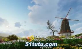 风车房子花朵风景休闲生活背景视频素材免费下载