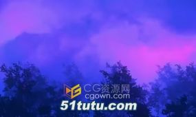 背景视频素材风雨如磐剪影树蓝色云彩紫色闪电动画