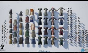 106组模块化中世纪斗篷长袍等服装unreal engine游戏素材资源