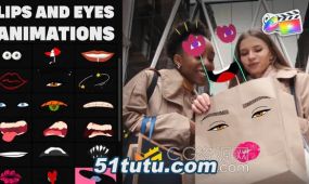 30组嘴唇和眼睛面具贴纸卡通涂鸦风格手绘动画fcpx插件