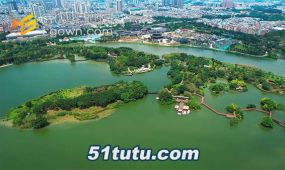 广州海珠区海珠湖公园景色航拍视频素材