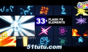 fcpx插件53组卡通能量爆发特效闪光火焰动画