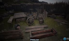 中世纪系列村庄木质道具unreal engine游戏素材资源