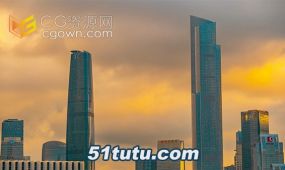 延时广州国际金融中心黄昏彩云实拍视频素材