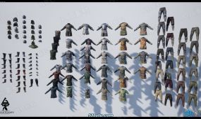 112组中世纪盔甲头盔皮靴服饰unreal engine游戏素材资源