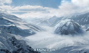 极地雪山坠落飞行器概念艺术数字绘画psd源文件