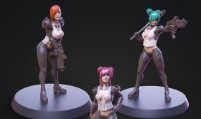 赛博朋克女战士角色雕刻3d打印模型