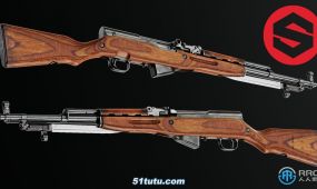 俄罗斯步枪游戏武器道具3d模型与纹理贴图