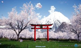 樱花树富士山环境场景unreal engine游戏素材