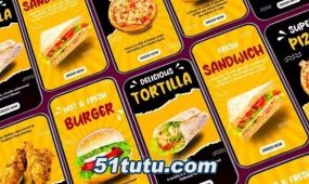 美味食物菜单动态宣传单张海报-ae竖屏短视频模板