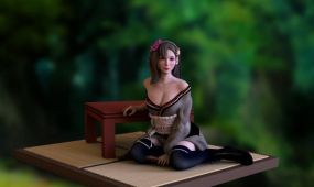 蒂法坐姿《最终幻想vii》游戏角色雕塑雕刻3d模型
