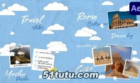 卡通纸飞机云朵动画旅行图标风格时尚旅游频道介绍ae模板