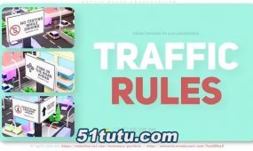 ae模板-卡通风格城市广告牌信息板展示交通规则视频