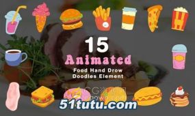 薯条汉堡快餐手绘涂鸦元素2d动画场景-ae模板