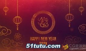 ae模板-2024龙年片头金色闪耀大气粒子标志新年logo动画