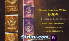 2024年农历新年祝福龙行大运短视频片头pr模板下载