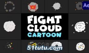 活力漫画风格有趣的战斗云和爆炸卡通烟雾动画元素-ae模板