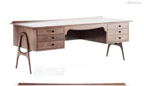 柚木书桌办工桌写字台室内家具3d模型