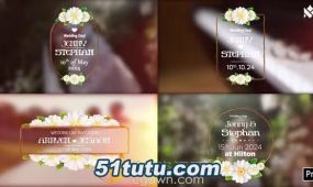 4k分辨率婚礼文字标题动画花朵边框元素设计-pr模板