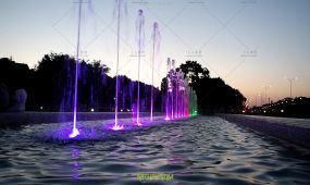 傍晚公园唯美音乐喷泉高清实拍视频素材