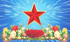 红五星鲜花革命红军歌唱祖国背景视频素材