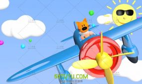 卡通熊飞机动画高清动态视频素材
