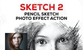 流畅线条写实铅笔素描人像艺术图像处理特效ps动作